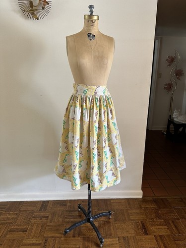 1940s Geometric Triangle Telephone Cord Novelty Print Feed Sack Skirt Dress VTG - Picture 4 of 23