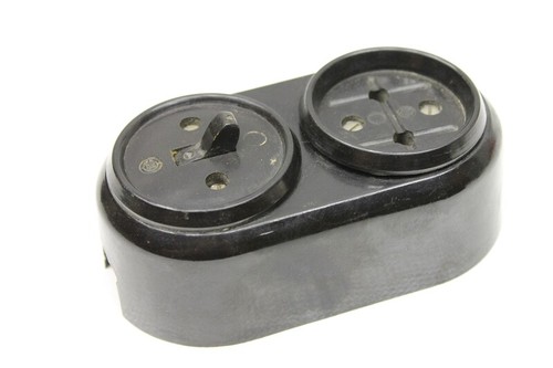 alte Steckdose Bakelit Aufputz mit Schalter Kippschalter Kombination art deco - Picture 7 of 9