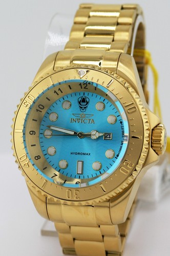 NEW INVICTA 37594 PRO DIVER HYDROMAX GOLD TONE 52MM STEEL BLUE DIAL 1000 MT