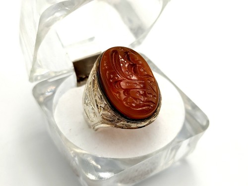 Islamic Protection Yemeni Aqeeq Orange Agate Ring 925 Sterling Silver Oval Stone - Picture 4 of 7
