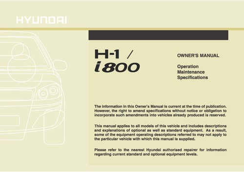 HYUNDAI i800 OWNERS MANUAL HANDBOOK - ALL YEARS - NEW PRINT - FREE POSTAGE - Picture 9 of 12