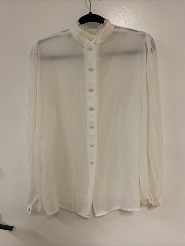 Blusa Top FLETCHER JONES Vintage Retro Borde de Encaje Transparente Años 70/80 Blanca Talla 12 A5 - Imagen 1 de 8