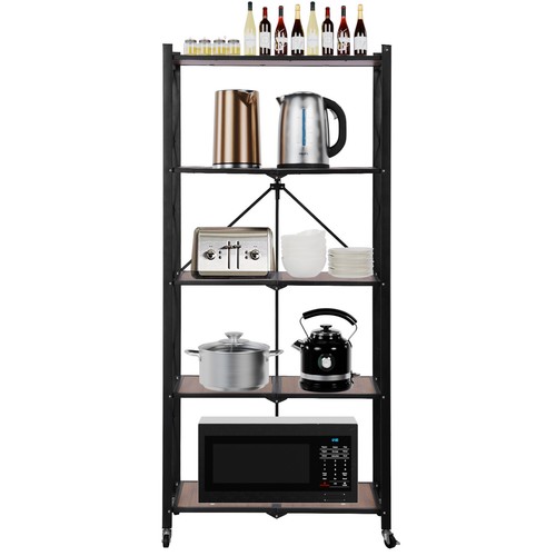 5-Tier Metal Foldable Storage Shelf No Assembly Organizer Rack w/ Wheels - Black - Picture 8 of 34
