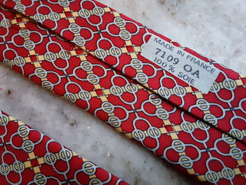 Hermès 7109 OA Silk Lux Tie 3.25" x 56" Red Light Blue Equestrian Links France - Picture 3 of 16
