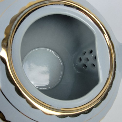 Vintage Sadler Teapot Aqua Blue Gold Trim Art Deco Pot Display England Antique - Picture 7 of 12