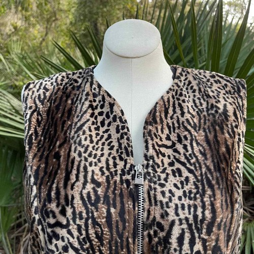 Vintage 90s Animal Print Vest Faux Fur Volup Zip Up Ocelot Steven Paul Size XL - Picture 11 of 11
