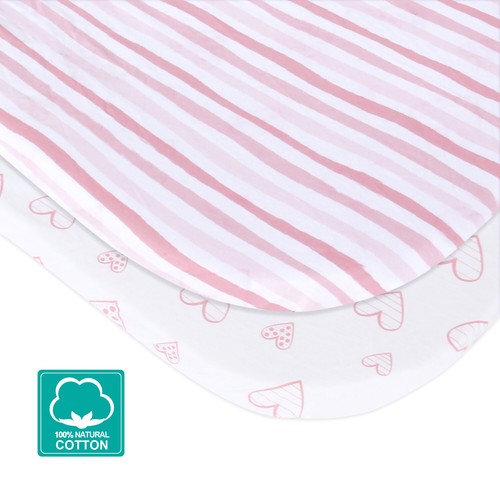 Paquete de 2 sábanas ajustables para moisés de bebé para MiClassic 100 % jersey tejido algodón rosa - Imagen 3 de 8