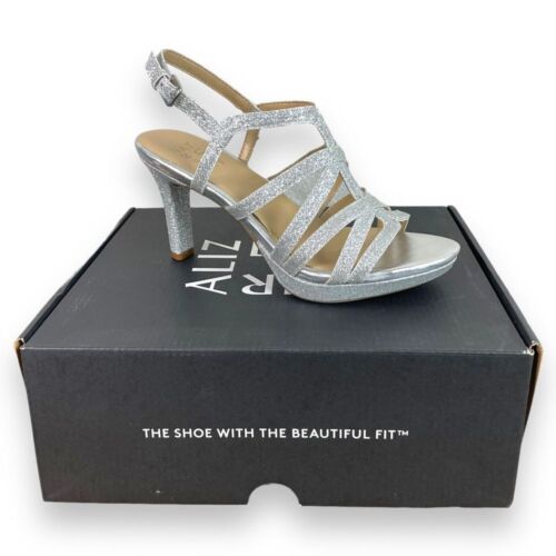 NEW Naturalizer Baylor High Heel Sandals Womens 5.5M Silver Glitter Open Toe