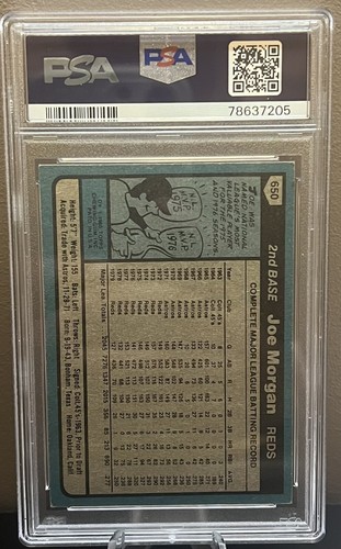 1980 Topps Joe Morgan #650 Signed PSA 8 Auto - Picture 2 of 2