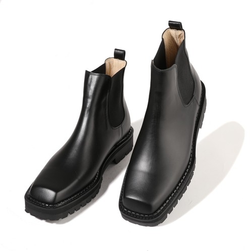 Botas Chelsea Firenze Atelier Para Hombre Cuero Negro Mate Punta Cuadrada Suela Vibram - Imagen 7 de 20