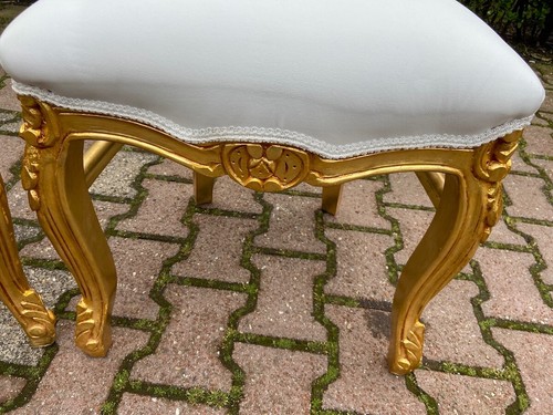 Chairs - Italian Baroque Hand-Carved Set of 4 with Gold Leaf & White Seats - Picture 18 of 24