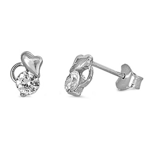 Heart Stud Earrings Clear Simulated CZ .925 Sterling Silver - 第 1/2 張圖片