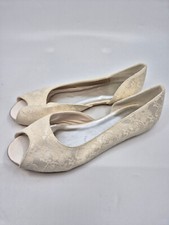 Peeptoe ivory ivory satin dorsay flat ballerina ballet bridal wedding shoes 6UK