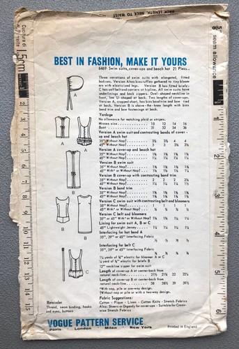 vintage VOGUE swimsuit BATHING SUIT swimming costume sewing pattern 6469 - Picture 2 of 6