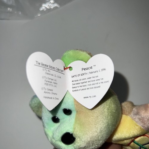 Ty Beanie Babies Peace Bear Mint Tie Dye Multi Colors 1996 - Picture 9 of 10