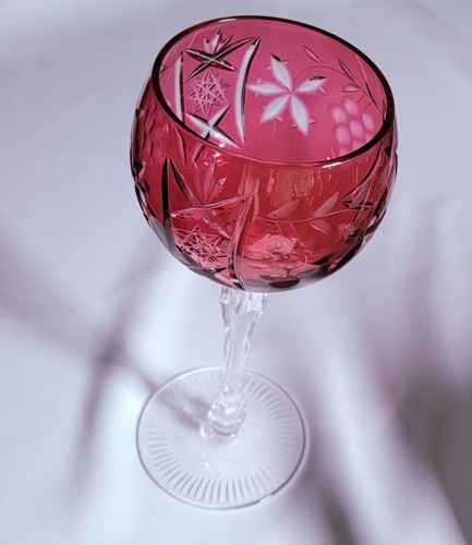 Crystal Bohemian Bayel Cranberry Cut 7.5" Wine Hock Glass(es) MINT Multis Avail - Picture 2 of 2