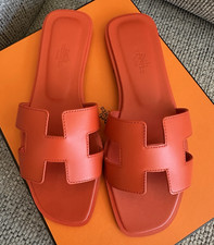 Size 37EU NEW HERM SOrange Capucine Calfskin ORAN Sandals w/Receipt