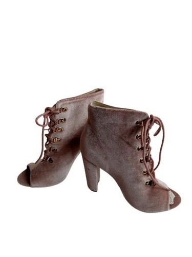 Catherine Malandrino Womens Elnathan Lace Up Open Toe Booties Pink Velvet 7.5 - Picture 3 of 6