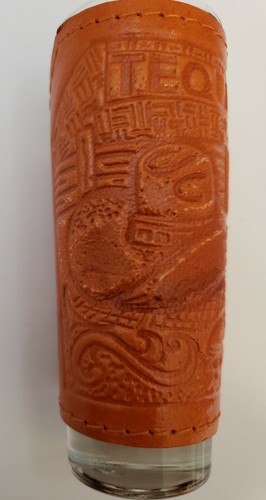 Shotglass Cancun  With Tequila Leather Cover 4" Tall Cowboy Leather Mexican   - Picture 12 of 12