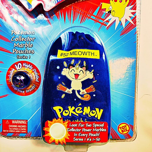 Vintage POKEMON #52 MEOWTH BLUE COLLECTOR POUCH Bag W/10 MARBLES SEALED NEW - Picture 2 of 4