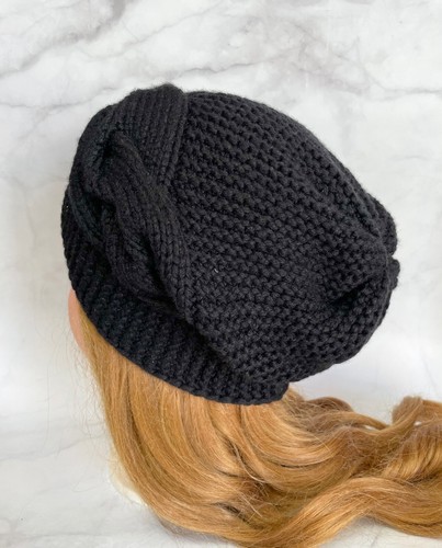 Damen Mütze weiche Beanie handgestrickt 100% Kaschmir schwarze Farbe Winter Baskenmütze - Bild 8 von 8