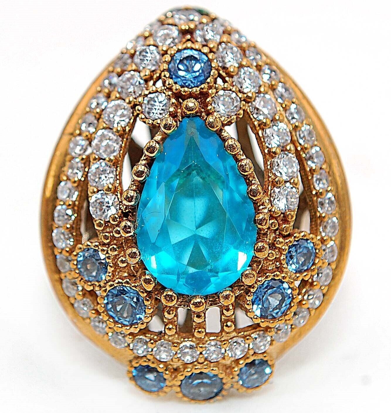 Elegant Ottoman Empire Inspired 4CT Aquamarine & Topaz 925 Sterling Silver Ring Size 8 HB2-8 Perfect for Statement Style