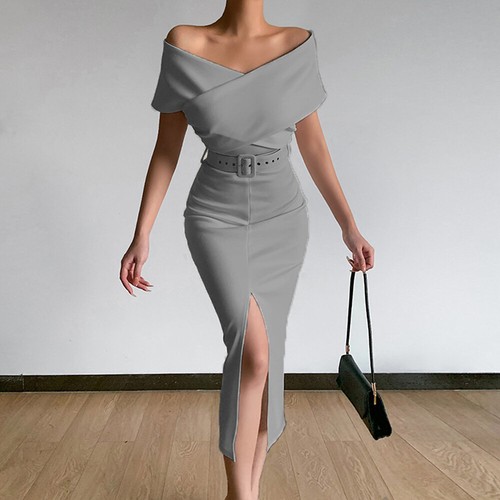Womens Sexy Off Shoulder Evening Party Cocktail Bodycon Midi Dress - Picture 9 of 19