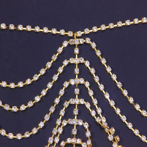 Glänzender Strass Body Dessous Netz Netz Schmuck Kristall Turnanzug BodyChain - Bild 6 von 13