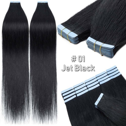 THICK 100G Tape In 100% Remy Human Hair Extensions Skin Weft FULL HEAD Straight - Picture 39 of 67