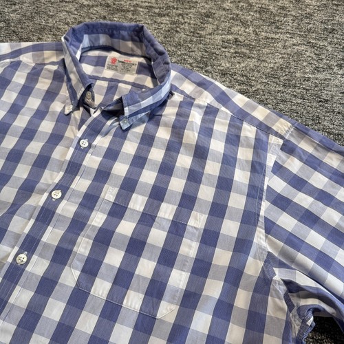 Turnbull & Asser Shirt Mens Size XXL Navy Blue Check Short Sleeve Vintage - Picture 2 of 8