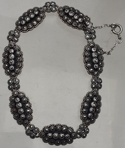 PULSERA ART DECO PLATA y MARCASITA con Oro Rosa 9ct Principios Sig 20cm 18g - Imagen 1 de 24