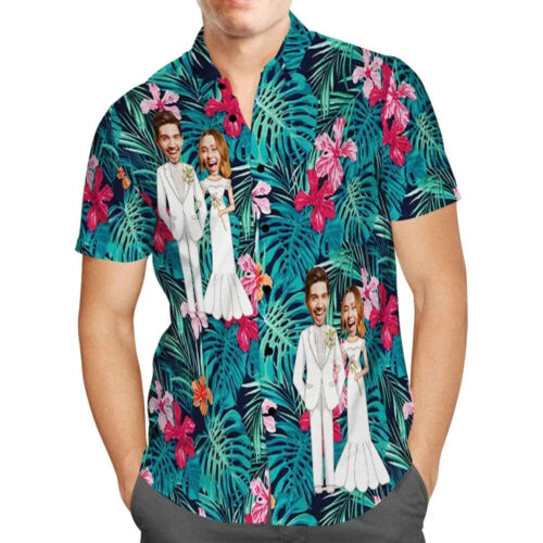 Men's Personalised Hawaiian Wedding Shirt with Custom Face – Unique Gift for Him - Picture 2 of 4