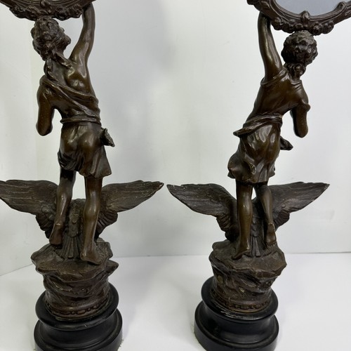 Pair Of French Spelter Statues Le Jour And La Nuit Shaving Mirrors - Picture 14 of 24