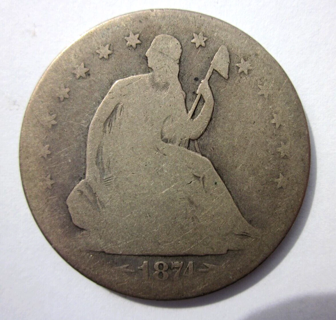 1874-S SEATED LIBERTY HALF DOLLAR 50c COIN SAN FRANCISCO MINT LG