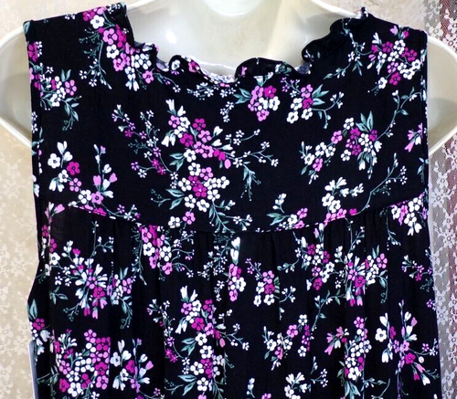 Eileen West Sz S Modal Knit Nightgown Short Sleeveless Gown Black w/Pink Floral - Picture 7 of 8