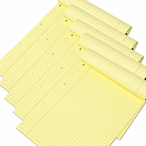 A4 Yellow Legal Pad 50 Sheets Feint Ruled 80 gsm Perforated 4 Hole Notepad Bulk - Picture 3 of 21
