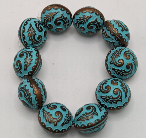 2 STRANDS TURQUOISE AND BRONZE 18 X 14 MM LOZENGE VINTAGE LUCITE BEADS