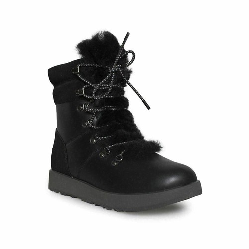UGG VIKI WATERPROOF BLACK LEATHER SHEEPSKIN ARCTIC WOMEN`S BOOTS SIZE US 6 NEW - Picture 2 of 6