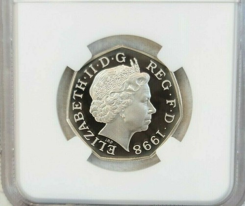 1998 GREAT BRITAIN SILVER 50 PENCE PIEFORT E.E.C. ANNIV NGC PF 69 ULTRA CAMEO ! - Picture 2 of 4