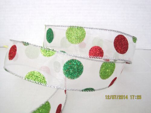 Sheer Ribbons 5 or 7yds Valentines Red Hearts White Lime Red Emerald Dots 1.5"! - Picture 18 of 27