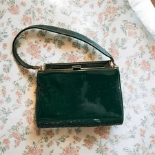 Vintage Green Clutch Snap Patent Bag Shoulder Purse Small Gold