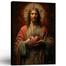Framed Jesus Sacred Heart Wall Art Canvas Print Religious Picture Gallery Pos...
