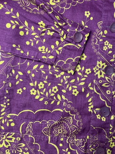 Flax 100% European Floral Linen Long Sleeve Purple & Green Jacket Size M 8/10 - Picture 5 of 16