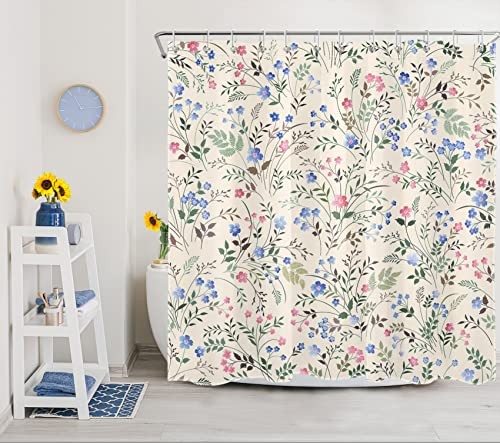 Blue and Pink Wildflower Shower Curtain for 72"W x 72"L (Pack of 1) Beige - Bild 2 von 6