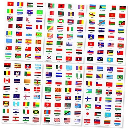 384 PCS World Flag Stickers, Waterproof PVC Multicolor Country Flag Stickers,