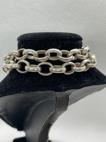 COLLANA ARGENTO STERLING 925 MASSICCIO 60,7 G VINTAGE 16,5 POLLICI STILE CUORE TOGGLE - Foto 4 di 6