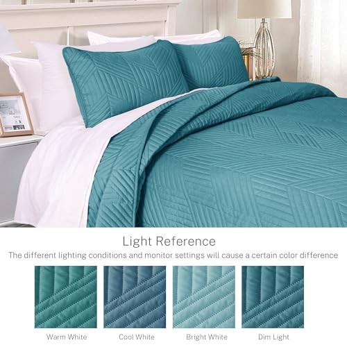 Ultrasonic King Quilt Bedding Set, Lightweight Teal Bedspreads Soft Modern - Picture 4 of 7
