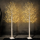 2PK Lighted Birch Tree with 144 Warm White Lights, 8 Modes Prelit White Artifici