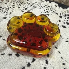 Blenko Glass Paw Print Paperweight Amberina