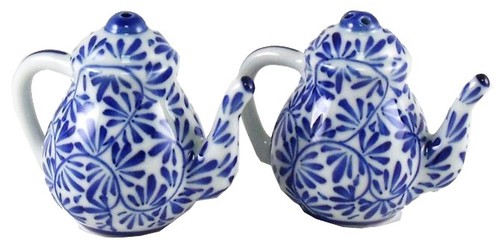 Porcelain Teapots Blue and White Salt and Pepper Shakers Set Blue and White